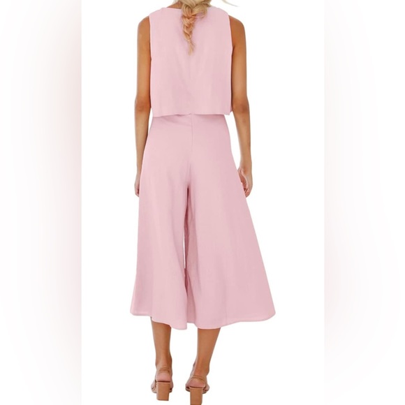 NWT Round Neck Crop Basic Top Cropped Wide Leg Pant Set Size Large - Picture 2 of 8